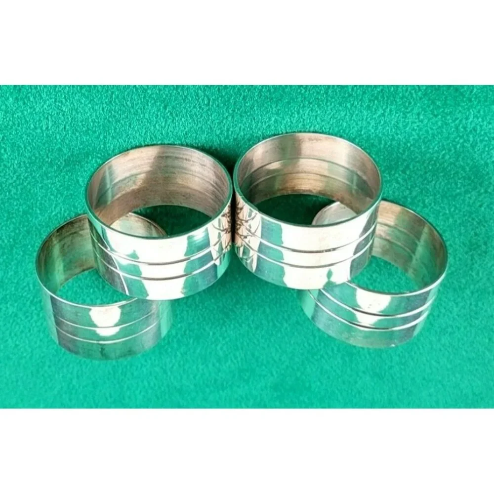 Silver Napkin Rings Set of 4 Steel with Banded Design Holiday Table JH1398
